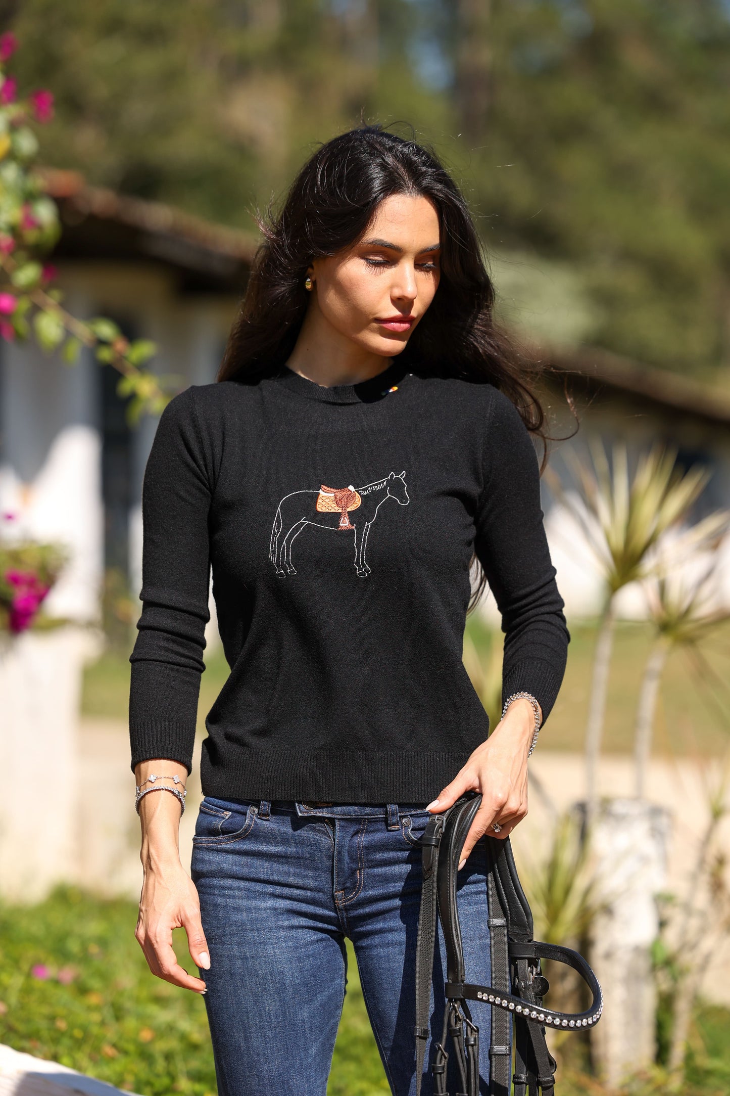 Pullover careca cavalo com sela